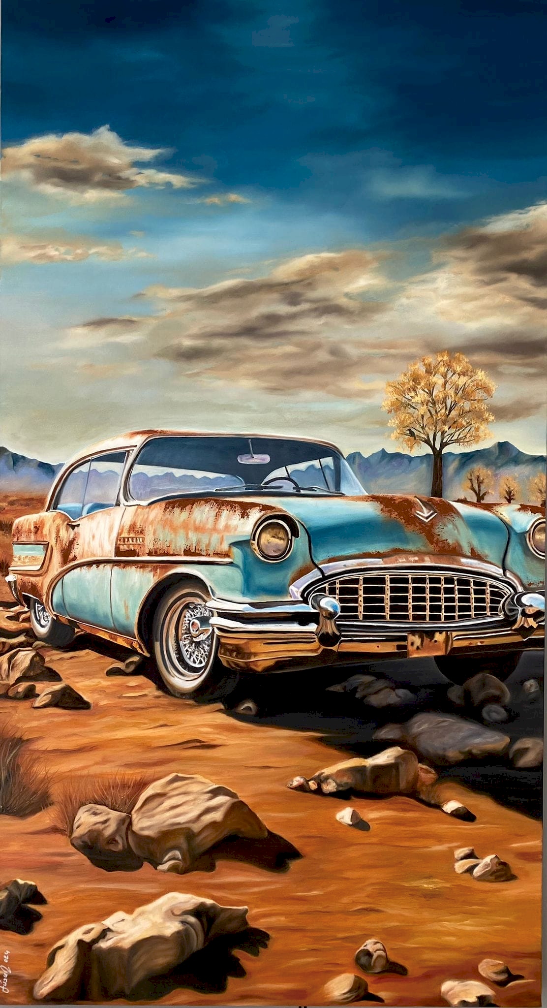 yağlı  boya antika otomobil