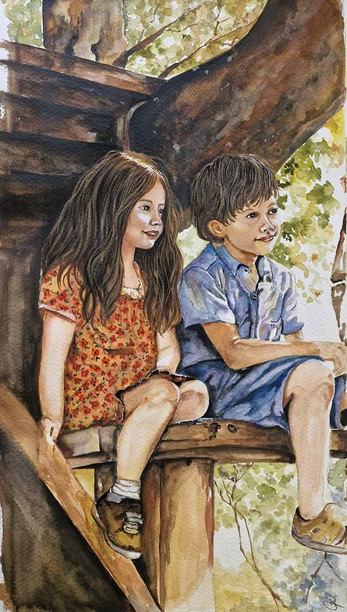 KURU KALEM SULU BOYA AĞAÇTA ÇOCUKLAR