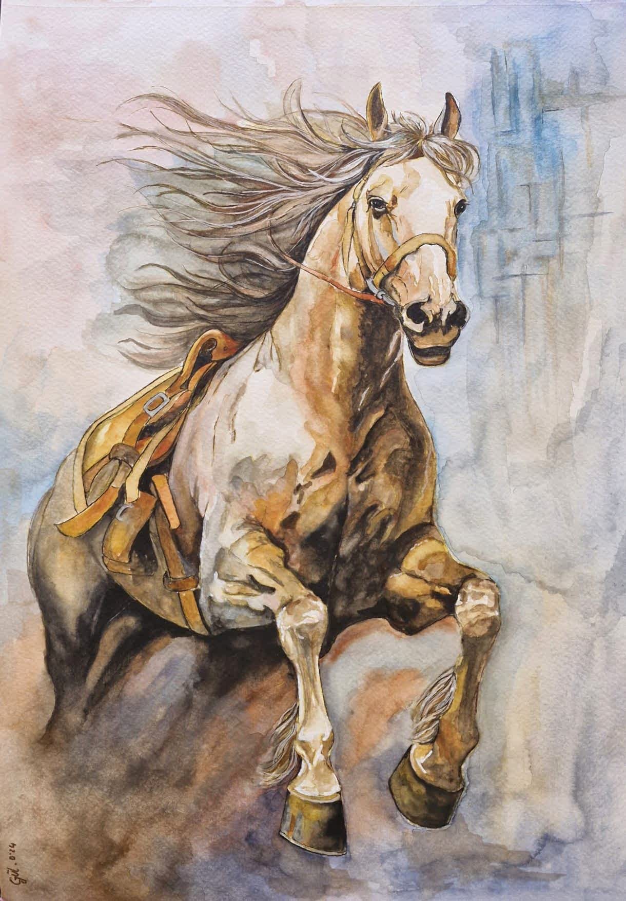 KURU KALEM SULU BOYA KOŞAN BEYAZ AT